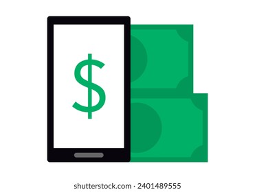 Mobile icon with dollar and bills.
