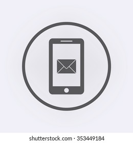 Mobile icon with message symbol in circle . Vector illustration
