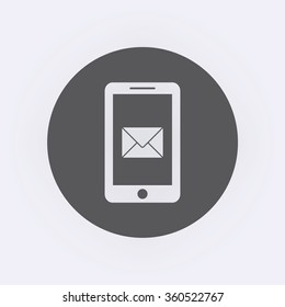 Mobile icon with message symbol in circle . Vector illustration