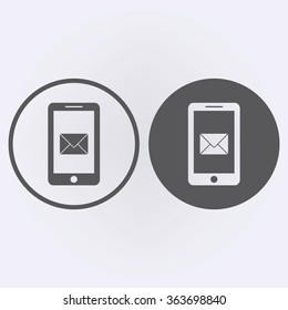 Mobile icon with message symbol in circle . Vector illustration
