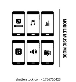 Mobiles Symbol im Musikmodus. Bild eines Mobiltelefons mit Mikrofon. Schwarzes Symbol.