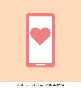 Mobile icon with pink hearts on orange background.