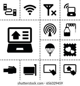 Mobile icon. set of 13 filled mobileicons such as canister, finger on tablet, photo with heart, real estate on laptop, home on tablet, wi-fi, laptop signal, signal, no signal