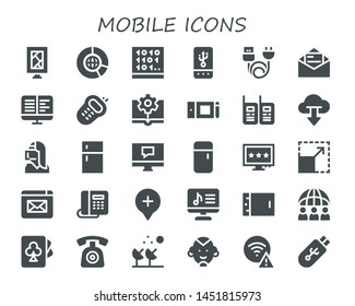 mobile icon set. 30 filled mobile icons.  Collection Of - Billboard, Big data, Coding, Tablet, Charge, Mail, Ebooks, Walkie, Ebook, Graphic tablet, Walkie talkies, Cloud computing