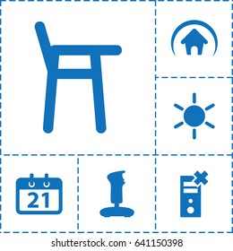 Mobile icon. set of 6 mobile filled icons such as sun, home, calendar, joystick, baby chair
