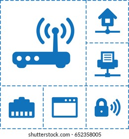 Mobile icon. set of 6 mobile filled icons such as home, security lock, router, browser window, phone cable