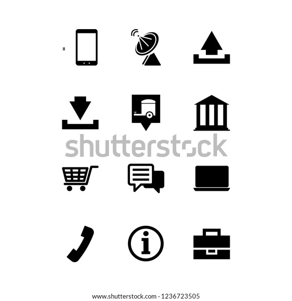 mobile icon set about information button,\
antenna, download and message vector\
set