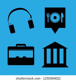 mobile icon set about restaurant pin map, case, headphones and bank vector set