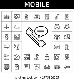 mobile icon set. line icon style. mobile related icons such as smartphone, delivery courier, truck, analytics, online shop, tablet, computer, navigation, car, startup, qr code