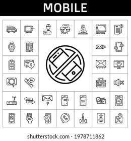 mobile icon set. line icon style. mobile related icons such as wifi, silent, smartphone, delivery courier, mute, delivery truck, message, user experience, battery, shopping basket