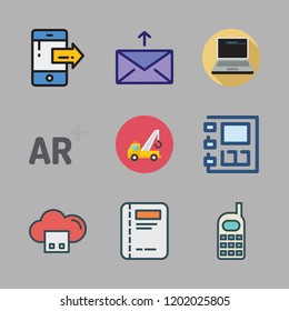mobile icon set. vector set about crane, agenda, mobile phone and smartphone icons set.