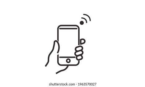 Mobile Icon. Vector isolated illustration of a cellphone or smartphone with a hand and a wifi sign