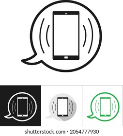 The mobile icon vibrates in the text or speech bubble. Vector illustration