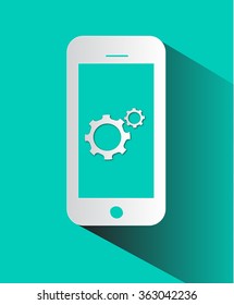 Mobile icon with wifi long shadow neon