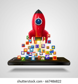 Mobile icons app rocket on the white background. Vector illustration