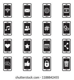Mobile Icons. Black Flat Design. Vector Illustration. 