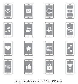 Mobile Icons. Gray Flat Design. Vector Illustration. 