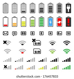 Mobile Icons - GUI Design Set - Status Bar Icons - Battery Life Icons