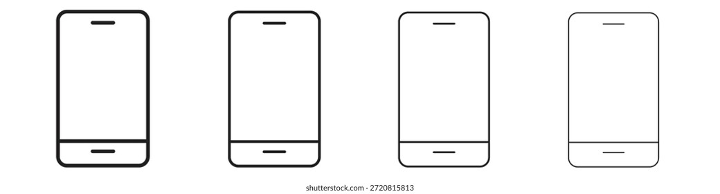 Iconos móviles delinean el diseño de Vector negro. Línea con trazo editable.