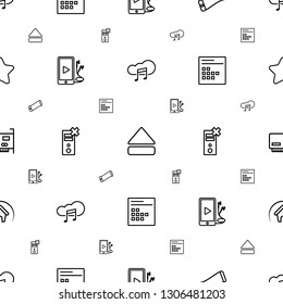 mobile icons pattern seamless white background. Included editable outline music cloud, eject button, wavy phone, phone and earphones, no charge icons. mobile icons for web and mobile.