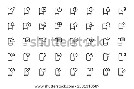 Mobile icons. Phone Function icon. Smartphone technology Modern ui ux Kit - Shopping and ecommerce, Set of shopping bag, buy cart, delivery, payment, contact us, map location, user, arrows, ui icons