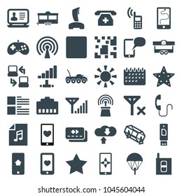 Mobile icons. set of 36 editable filled mobile icons such as lottery, laptop, parachute, trailer, medical phone, stop, download cloud, usb drive, phone cable, intercom