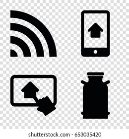 Mobile icons set. set of 4 mobile filled icons such as canister, wi-fi, home on phone display