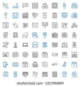 mobile icons set. Collection of mobile with graphic tablet, smartphone, calendar, bench, earphones, computer, payment method, draw, wooden. Editable and scalable mobile icons.
