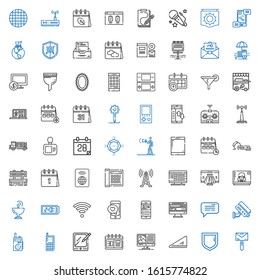 mobile icons set. Collection of mobile with mail, security, set square, computer, calendar, tablet, cellphone, walkie talkie, cctv, message. Editable and scalable mobile icons.