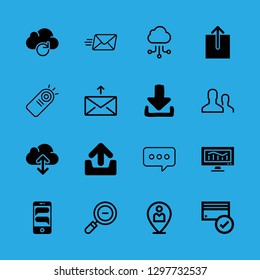 mobile icons set with email, cloud computing and upload vector set