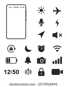 Mobile icons set. Phone bar status sign. Vector design set stock illustration