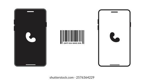 Mobile Icons, Smartphone, Cell Phone, Bar Code Icons Set. Realistic vector mockup phone for visual UI app demonstration. High quality newest version of the smartphone with a blank white screen.