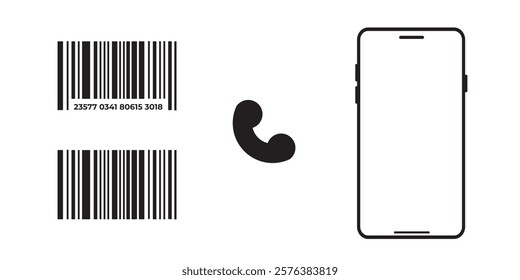 Mobile Icons, Smartphone, Cell Phone, Bar Code Icons Set. Realistic vector mockup phone for visual UI app demonstration. High quality newest version of the smartphone with a blank white screen.