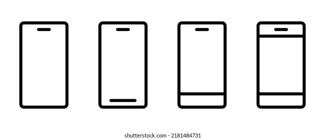 Mobile icons. Smartphone icon set. Mobile phone in line. Outline smartphone symbol. Cellphone in line. Mobile device icon. Stock vector illustration