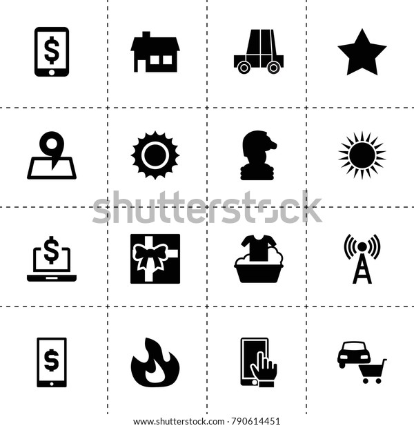 Mobile icons. vector\
collection filled mobile icons. includes symbols such as fire,\
house, car shop, clothes washing, phone, star, chess. use for web,\
mobile and ui design.