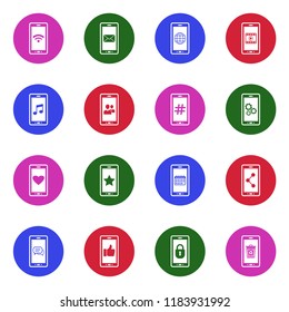 Mobile Icons. White Flat Design In Circle. Vector Illustration. 