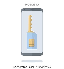 Mobile id sim card key concept. Flat icon design. Vector stock illustration.