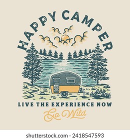 mobile illustration scout graphic camper badge lake vintage forest outdoor mountain