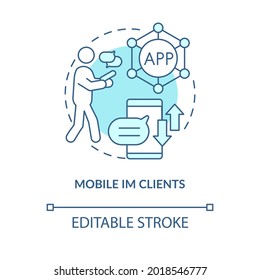 Mobile IM client blue concept icon. Smartphone app for texting and communicating. Messaging software abstract idea thin line illustration. Vector isolated outline color drawing. Editable stroke
