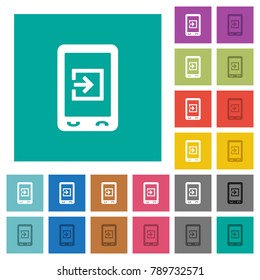 Mobile import data multi colored flat icons on plain square backgrounds. Included white and darker icon variations for hover or active effects.