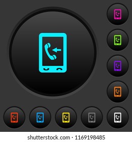 Mobile incoming call dark push buttons with vivid color icons on dark grey background