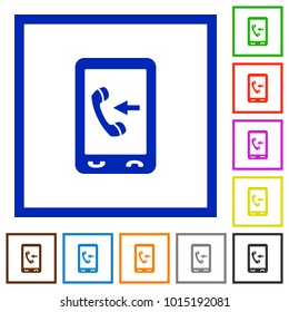 Mobile incoming call flat color icons in square frames on white background