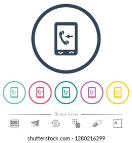 Mobile incoming call flat color icons in round outlines. 6 bonus icons included.