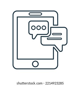 Icono de esquema de chat de información móvil. Vector de arte de línea.