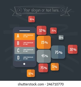 Mobile info graphic on blackboard background,clean vector