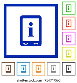 Mobile information flat color icons in square frames on white background