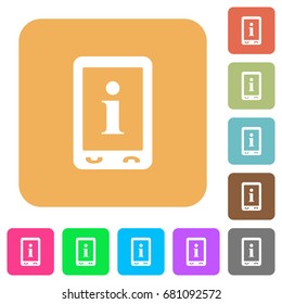 Mobile information flat icons on rounded square vivid color backgrounds.