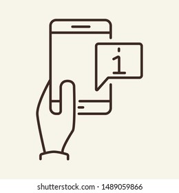 Mobile information line icon. Hand, smartphone, info sign. Multimedia concept. Can be used for topics like application, pocket organizer, searching for information