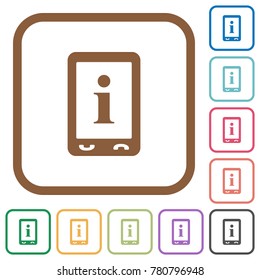 Mobile information simple icons in color rounded square frames on white background