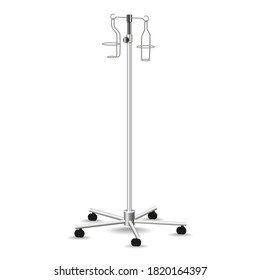 Mobile Infusion Stand. Special medical equipment for intravenous infusion. Metal rack on wheels with stands for glass medicine bottles and hooks for droppers. Isolated object. Vector illustration - Shutterstock ID 1820164397